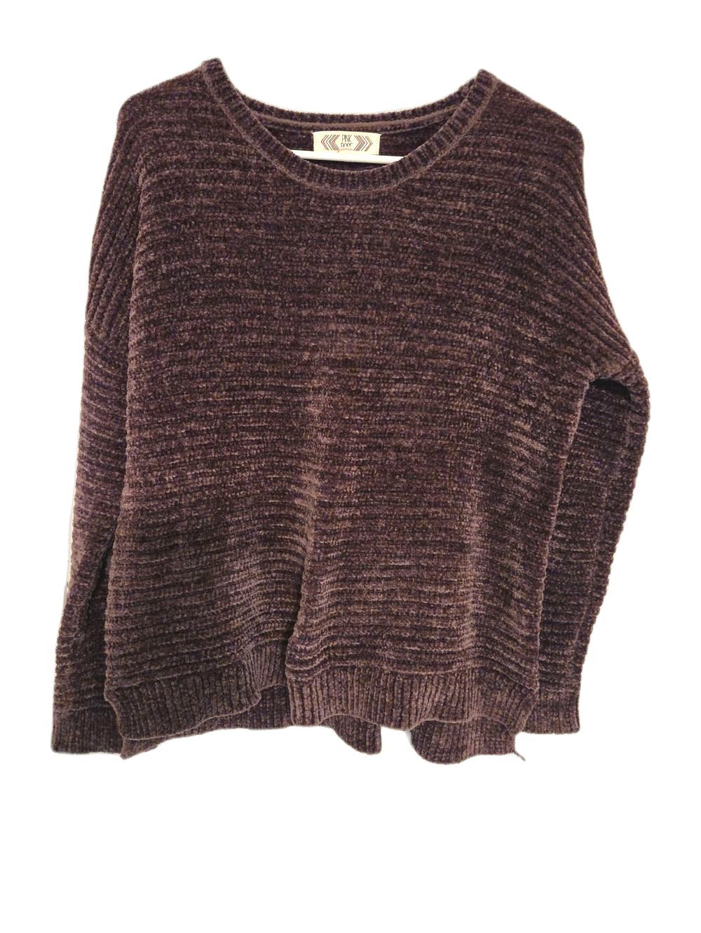 Pink Rose Ribbed Crewneck Sweater in Deep Plum